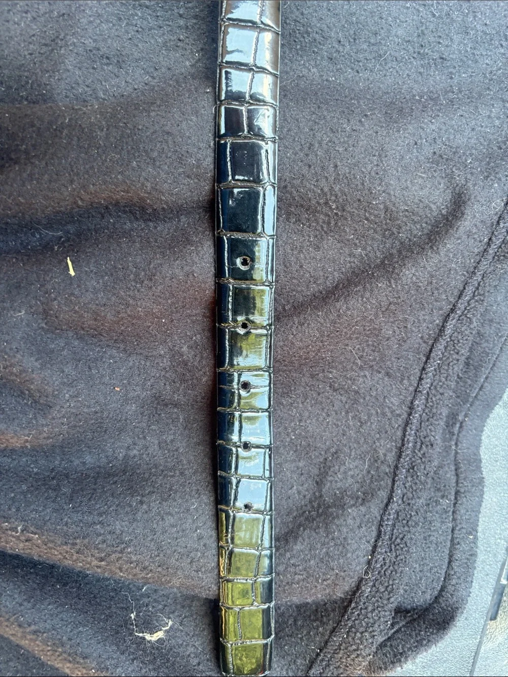 Perry Ellis Croc-Embossed Black Patent Leather Belt with Gold Buckle Vintage